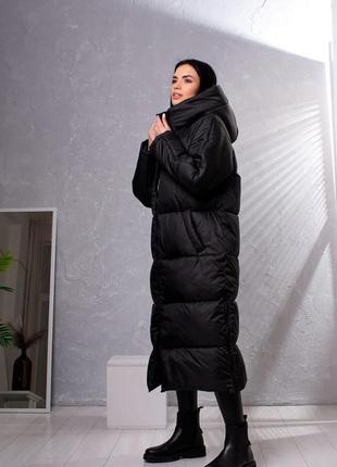 Курточка жіноча довга, осінь/зима, з капюшоном, розміри: s, m, l (чорна)3 фото
