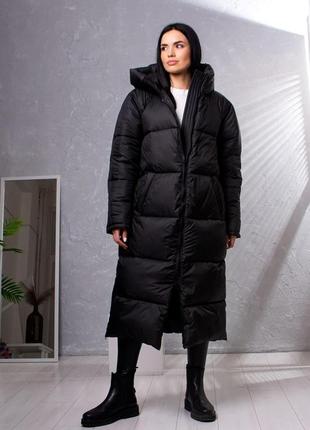 Курточка жіноча довга, осінь/зима, з капюшоном, розміри: s, m, l (чорна)2 фото