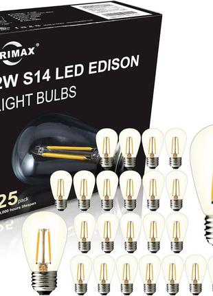 Brimax 25pack 2w s14 светодиодные наружные лампы edison для замены струнного света, небьющиеся, основание e27