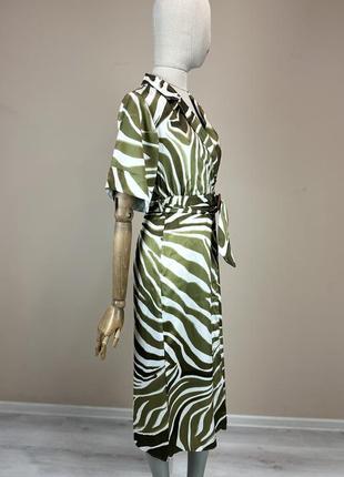 Zara платье миди с разрезом животный принт зебра стиль сафари с поясом sandro атлас сатин в виде шелка massimo dutti5 фото
