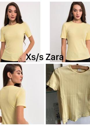 Zara xs/s або підліткова світло жовта лимонна ніжна трикотажна футболка стретч в рубчик щільна