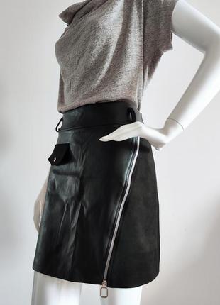 Шкіряна юбка ♥️ з відкритою блискавкою4 фото