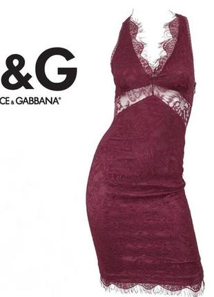Вінтажна сукня оригінал dolce & gabbana 1990s bordeaux burgundy merlot silk lace cutout vintage dress