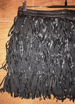 Стильная черная кожаная юбка бахрома"zara",с-м кожа3 фото