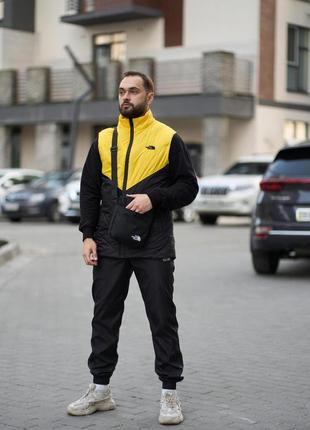 Комплект чоловічий clip tnf: жилетка жовто-чорна + штани president чорні. барсетка у подарунок! `ps`