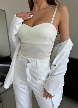 Костюм тройка❤️ качественный женский деловой комплект пиджак + майка с чашками + брюки широкие3 фото