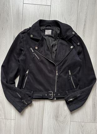 Куртка косуха замшевая авиатор черная1 фото