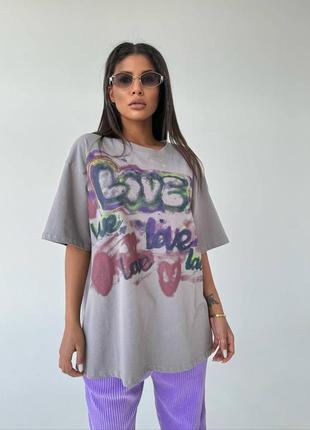 Женская футболка love с интересным принтом размер универсальный 42-462 фото