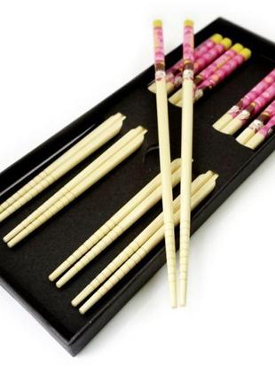 Палочки для еды бамбуковые с рисунком набор 5 пар в коробке №4