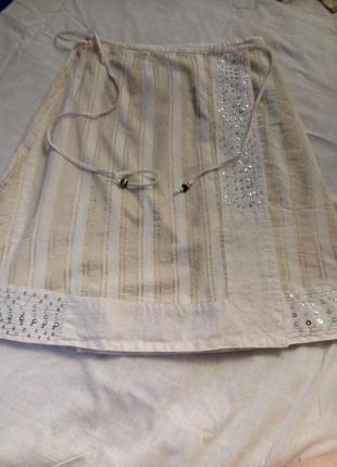 Хлопковая юбка от culture м дания тна запах вышивка полоска3 фото