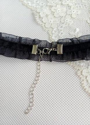 Чокер на шею кружевной черный бархатистый замшевый кружево украшение полоска4 фото