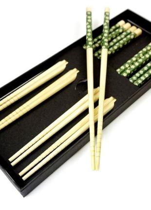 Палички для їжі бамбукові з малюнком набір 5 пар в коробці №1 (61461)