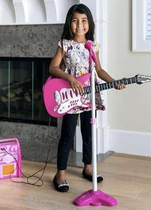 Детская гитара + микрофон + усилитель kruzzel 22407 розовая7 фото