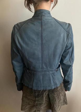 Blue leather motorcycle jacket голубая кожаная куртка3 фото