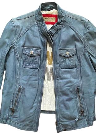 Blue leather motorcycle jacket голубая кожаная куртка2 фото