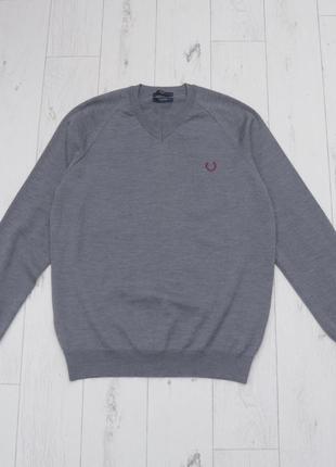 Fred perry v-neack кофта светр з в вирізом р. l 100% merino wool