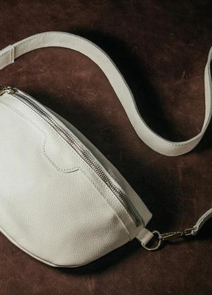 Стильна шкіряна жіноча сумка на пояс бананка dallas youzone біла біла елегантна жіноча сумка зі шкіри6 фото
