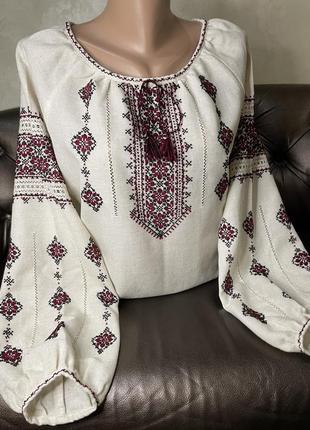Стильна жіноча вишиванка на сірому льоні полотні ручної роботи. ж-23985 фото