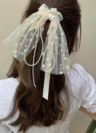 12-24 резинка гумка з бантом та перлинками резинка с жемчугом