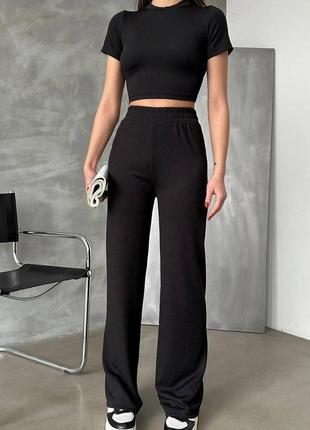 Костюм жіночий однотонний топ штани на високій посадці якісний стильний чорний бежевий
