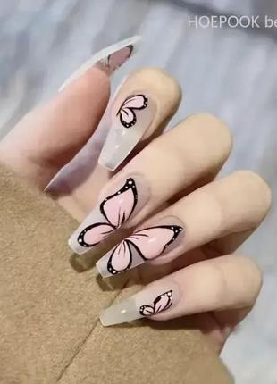 Накладные ногти с бабочкой набор длинных накладных ногтей y2k