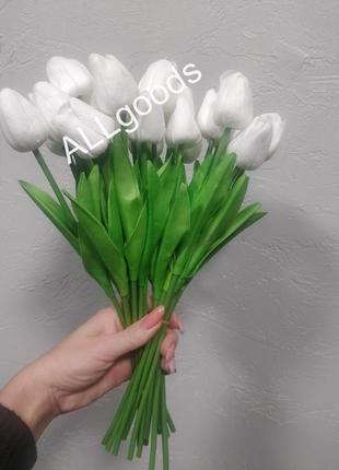 Тюльпан реалистичный искусственный 1шт. цвет белый5 фото