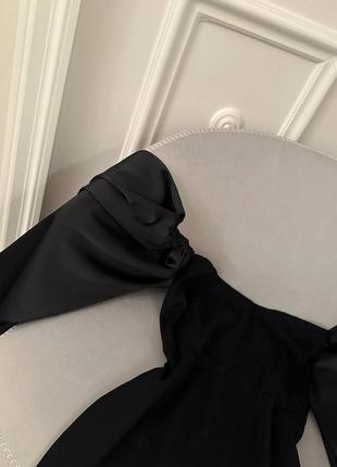 Приталенное черное платье мини с объемными рукавами 42 44 46 48 вечернее мини платье xs s m l6 фото