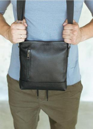 Стильна шкіряна чоловіча сумка через плече чорна double up yozone елегантна шкіряна сумка для чоловіків3 фото