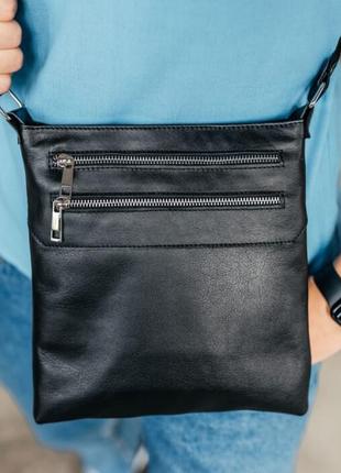 Стильна шкіряна чоловіча сумка через плече чорна double up yozone елегантна шкіряна сумка для чоловіків2 фото