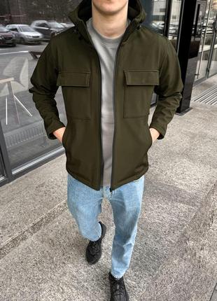 Мужская весенняя куртка из ткани софт шелл на микрофлисе с водонепроницаемой молнией размеры s-xl4 фото