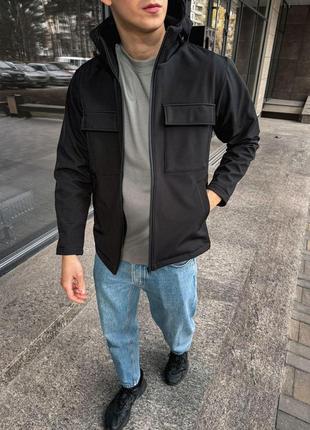 Мужская весенняя куртка из ткани софт шелл на микрофлисе с водонепроницаемой молнией размеры s-xl6 фото