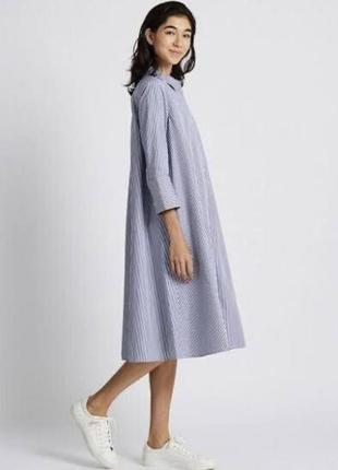 Uniqlo сукня сорочка базова широка оверсайз 3/4 рукав в смужку полосата max mara морська тельняшка cos котон поплін плаття платье2 фото