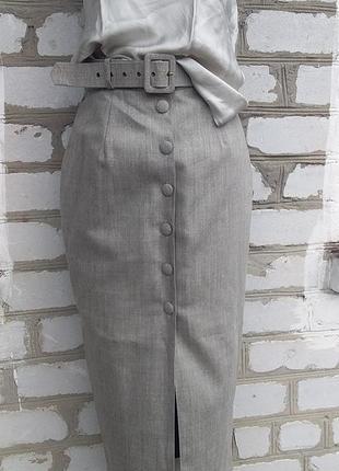 Классика юбка на пуговицах карандаш миди шерсть ремень пояс на запах2 фото