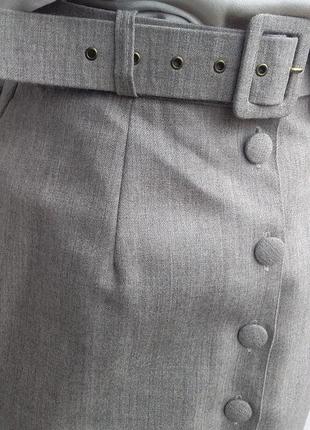 Классика юбка на пуговицах карандаш миди шерсть ремень пояс на запах3 фото