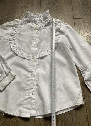 7-8 лет белая легкая школьная блуза рубашка с рюшей воланом длинный рукав фонарик6 фото