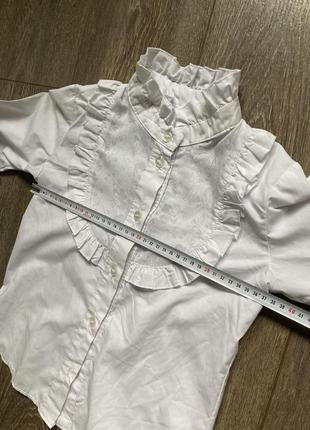 7-8 лет белая легкая школьная блуза рубашка с рюшей воланом длинный рукав фонарик8 фото