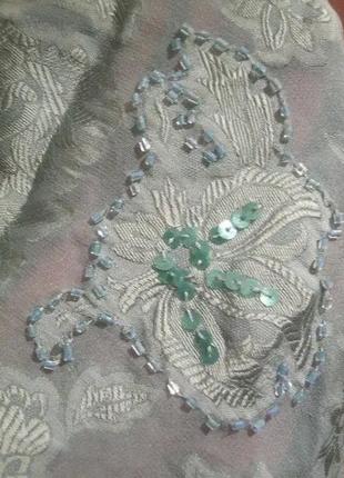 Шикарный изумрудный зеленый бирюзовый сарафан-платье в пол, шелк, бисер, лен, пайетки м-л, 46-484 фото