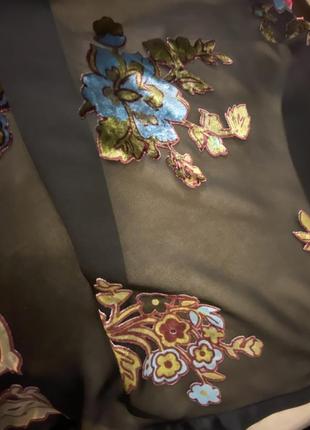 Шелковый шарф с бархатными цветами,4 фото