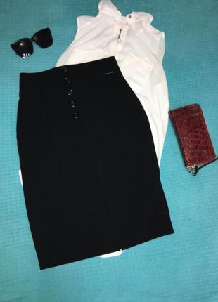 Трендовая черная юбка карандаш с высокой посадкой3 фото