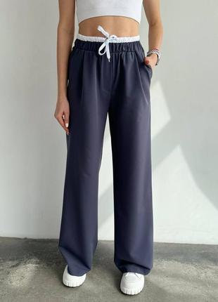 Широкие брюки с двойным поясом, женские брюки с высокой посадкой с карманами1 фото