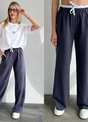 Широкие брюки с двойным поясом, женские брюки с высокой посадкой с карманами6 фото