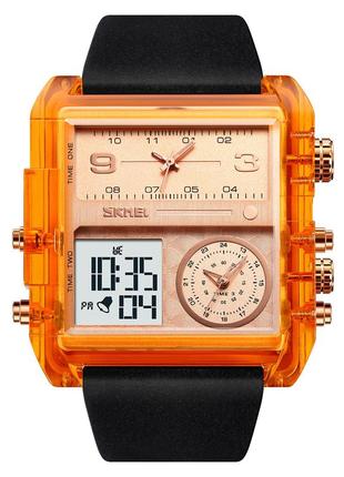 Skmei 2020ar amber-transparent, часы, черные, оранжевые, стильные, прочные, мужские, на каждый день