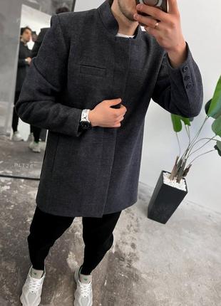 Чоловіче пальто на весну у темно-сірому кольору premium якості, стильне та зручне пальто на кожен день5 фото