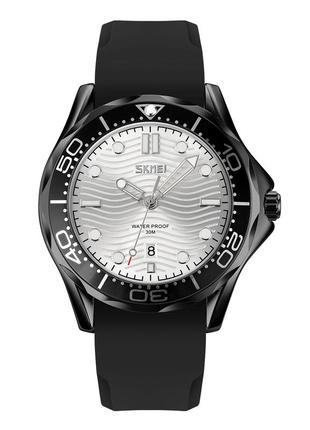 Skmei 9276pbksi black-silver silicone strap, часы, черные, стильные, прочные, мужские, на каждый день