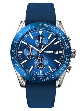 Skmei 9253psibu silver-blue sil, часы, синие, стильные, прочные, мужские, на каждый день, механические
