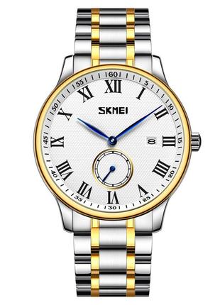 Skmei 9297gdsi-rn gold-silver rom, годинник, сріблясті, золоті, стильні, міцні, чоловічі, на кожен день