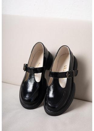 Кожаные лаковые туфли черного цвета,36-412 фото