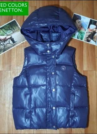 Стильная брендовый пуховый жилет, безрукавка, пуховик, куртка benetton 7-9 лет2 фото