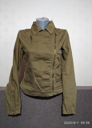 Джинсовка косуха хаки h&m, евро 36, наш 42/44, джинсовка, байкерская куртка2 фото