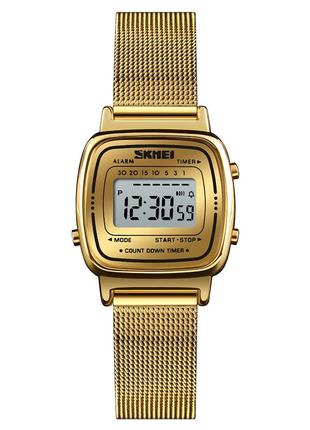 Skmei 1901mhgd gold mesh, годинник, золоті, стильні, міцні, чоловічі, на кожен день, електронні